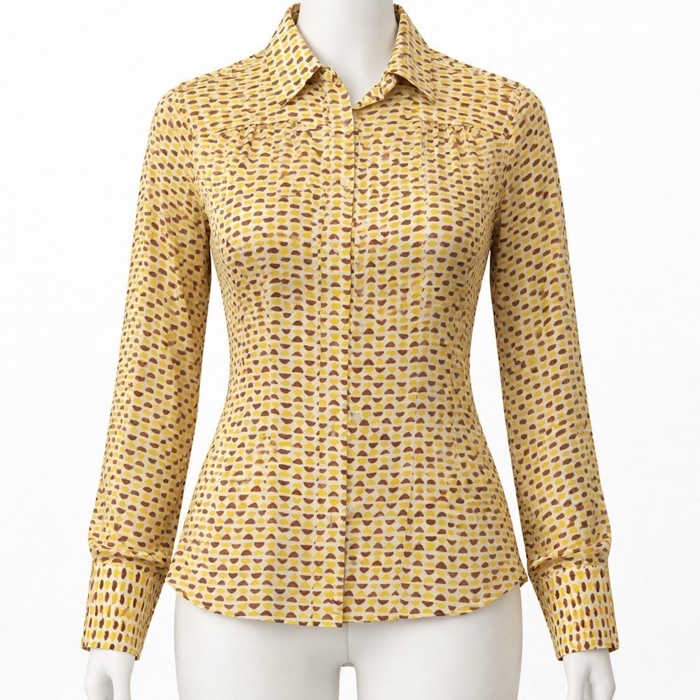 Moda International Yellow Printed Button-Down Shirt